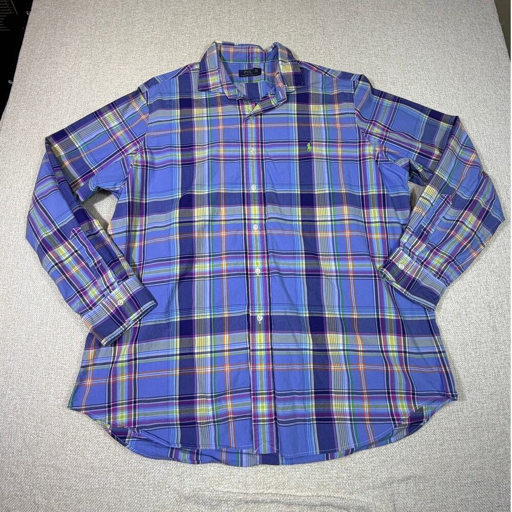 Polo Ralph Lauren Men 2XL Purple Plaid Button Front Long Sleeve Shirt Casual